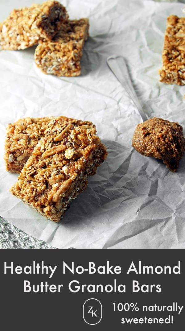Photograph of almond butter granola bars on white paper