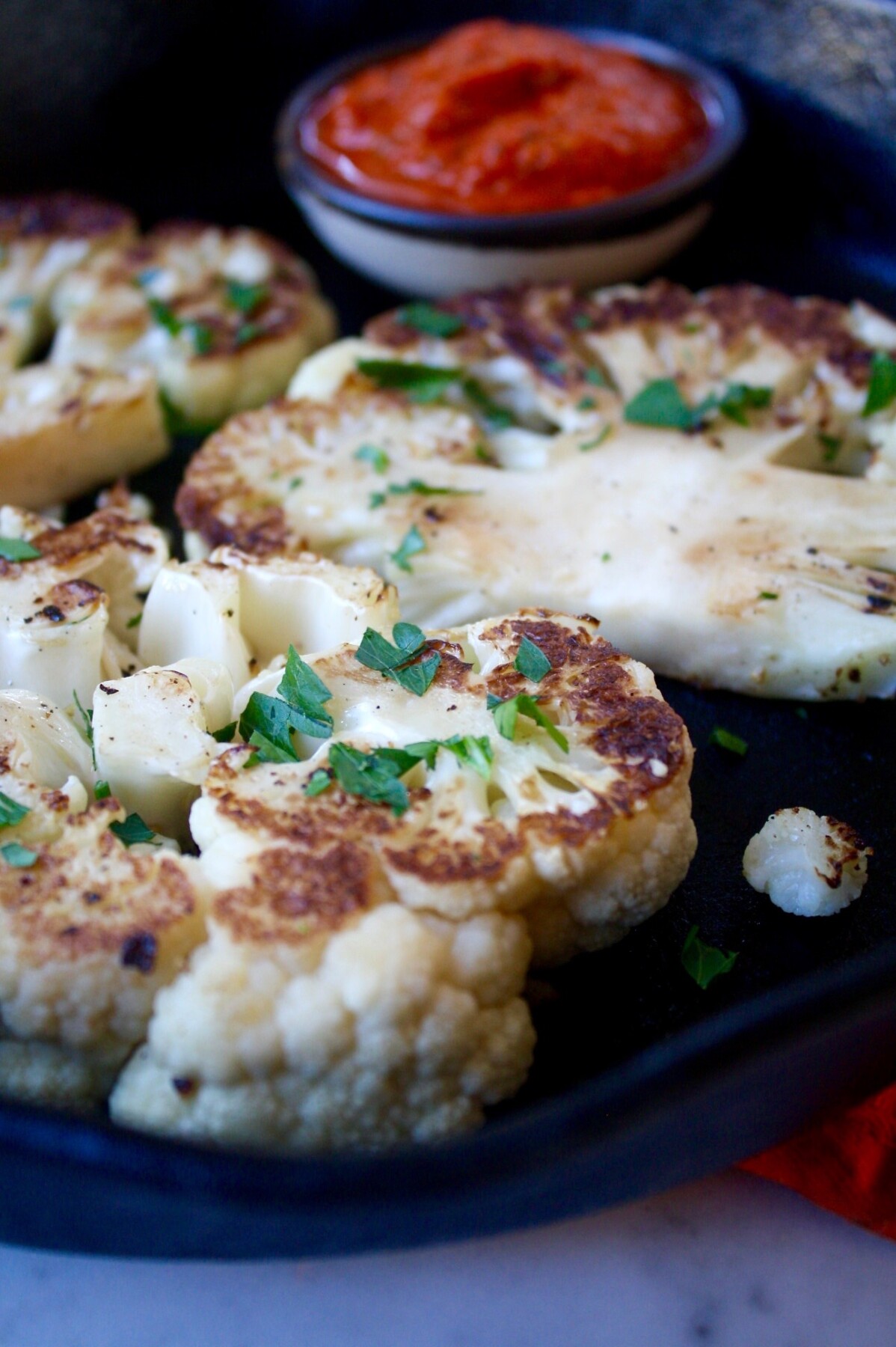 Charred Cauliflower Steaks with Romesco Sauce | Zestful Kitchen ...