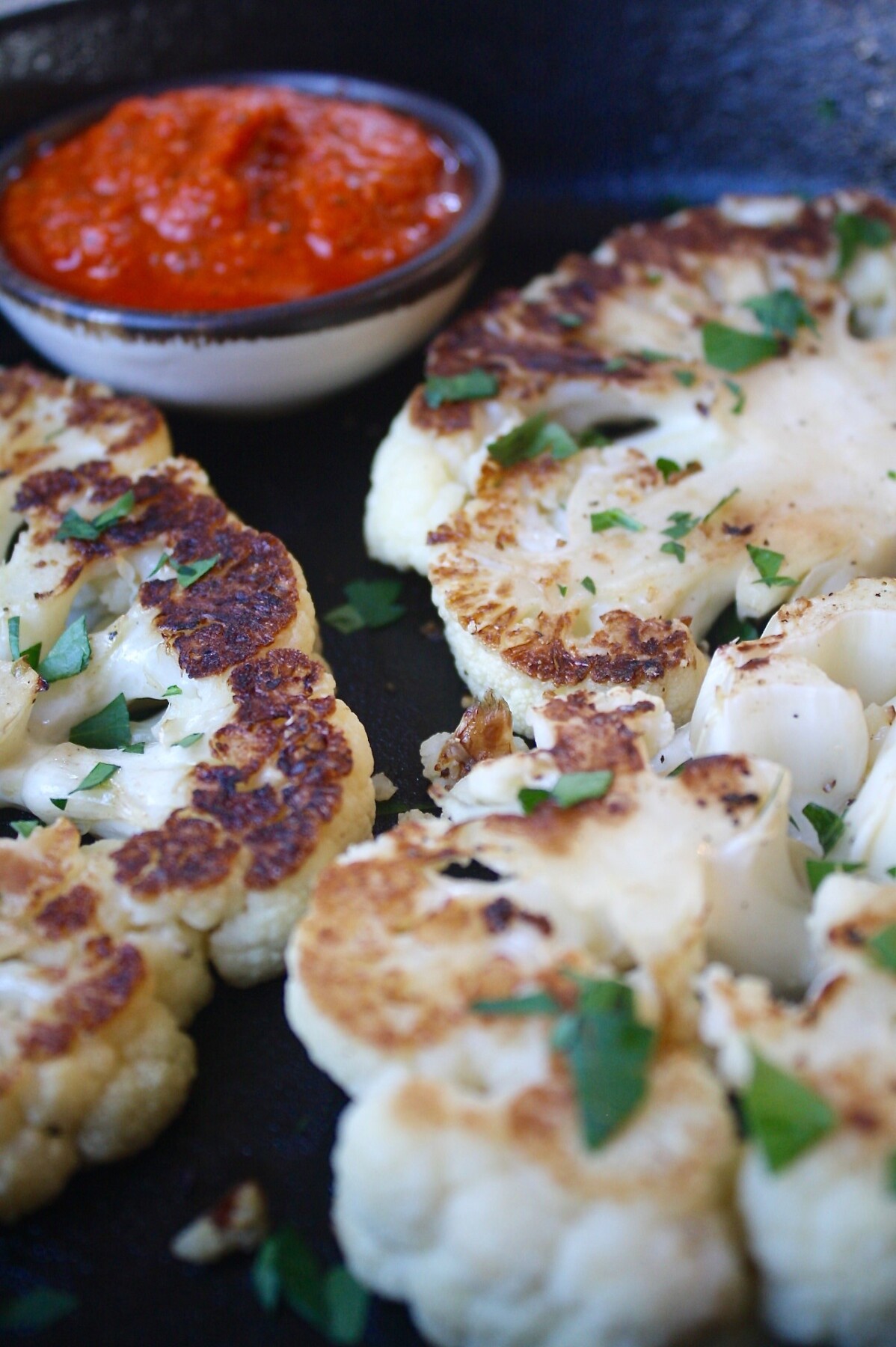 Charred Cauliflower Steaks with Romesco Sauce | Zestful Kitchen ...