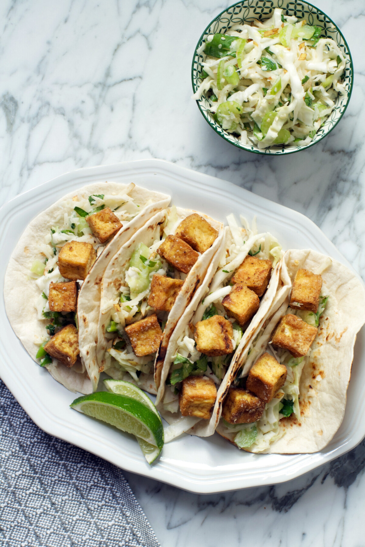 Crispy Tofu Tacos with Asian Pear Slaw | Zestful Kitchen