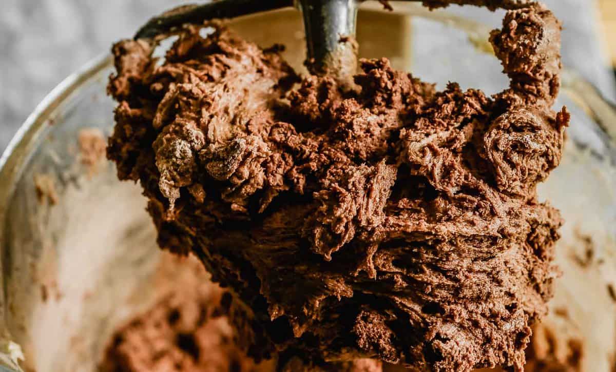 chocolate cookie dough on a beater