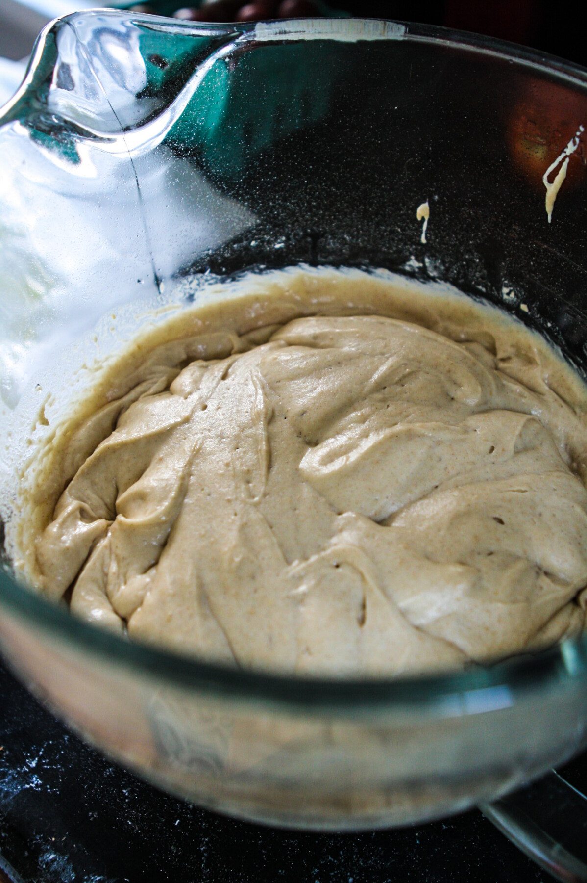 photograph of gluten free pizza crust dough in a mixing bowl