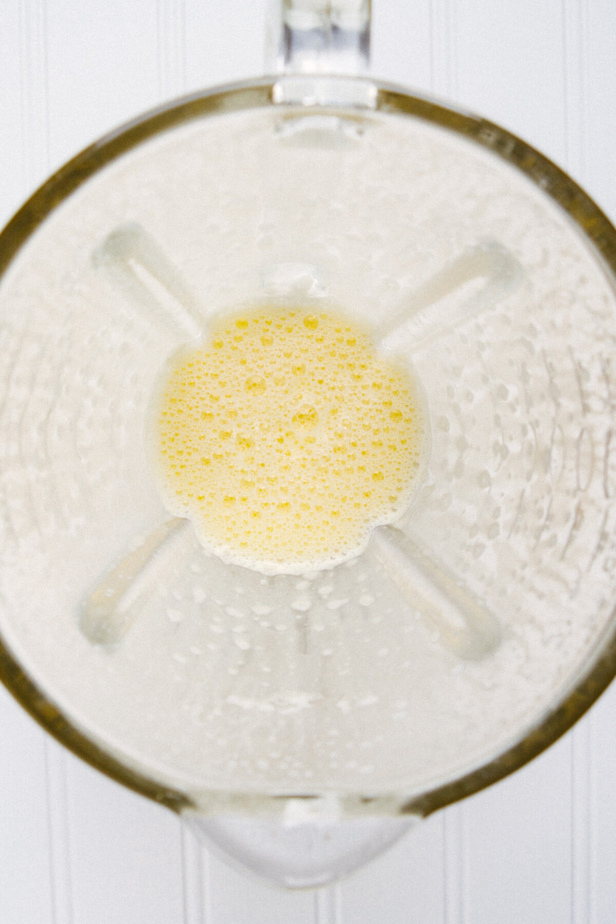 Photo of blended eggs in a blender