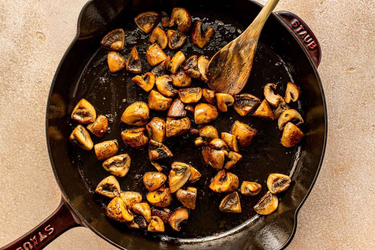 sauteed mushrooms in a saute pan