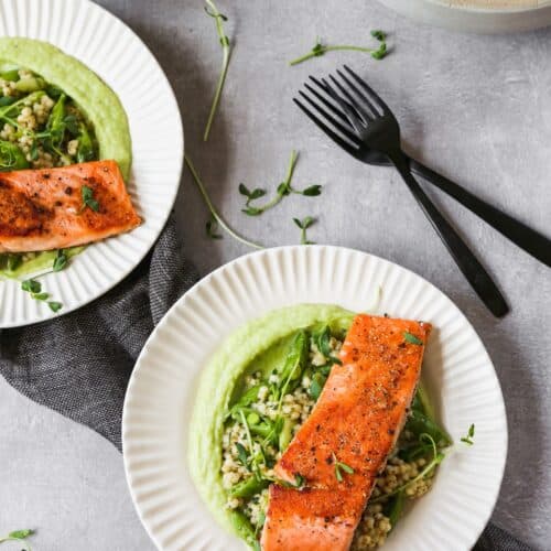 Pan Seared Salmon with Leek Purée and Sorghum Pilaf — Zestful Kitchen