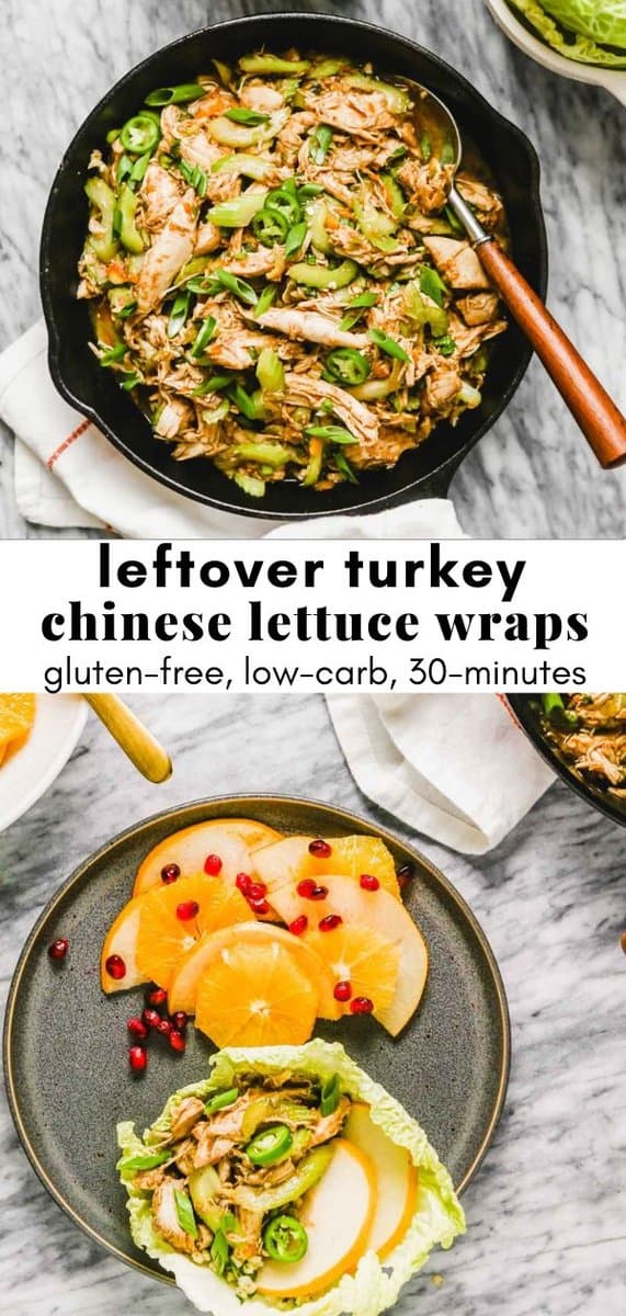 collage of images of turkey lettuce wraps with recipe text overlay