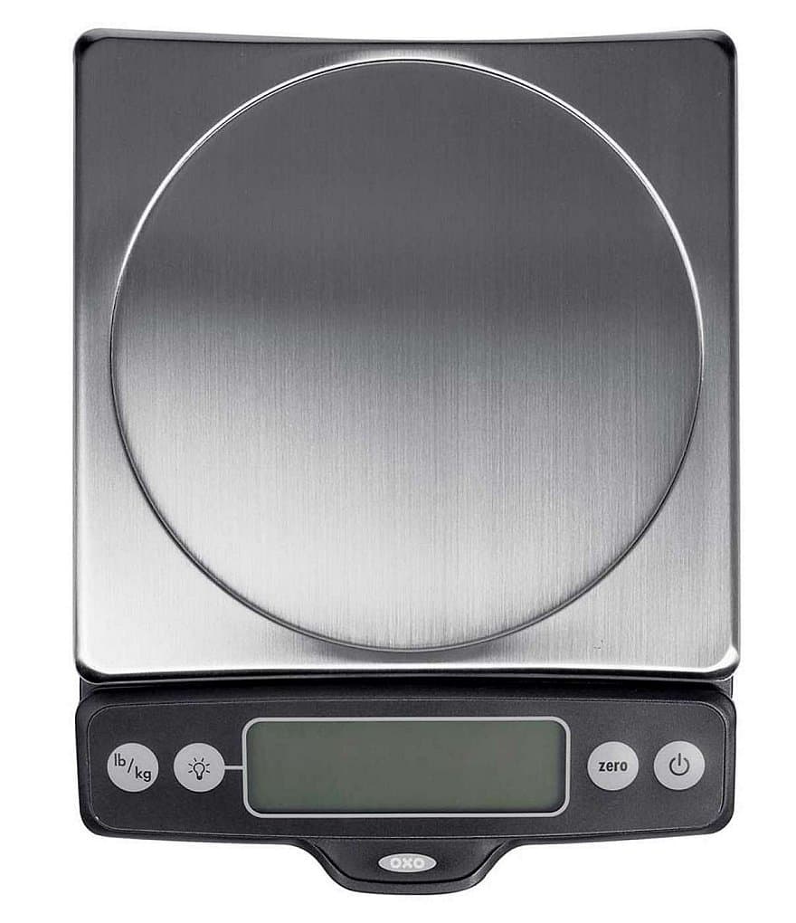 Photograph of a digital scale on a white table