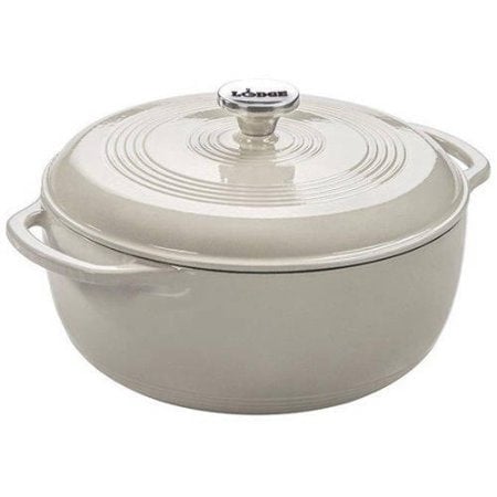 Photograph of a lodge dutch oven in white