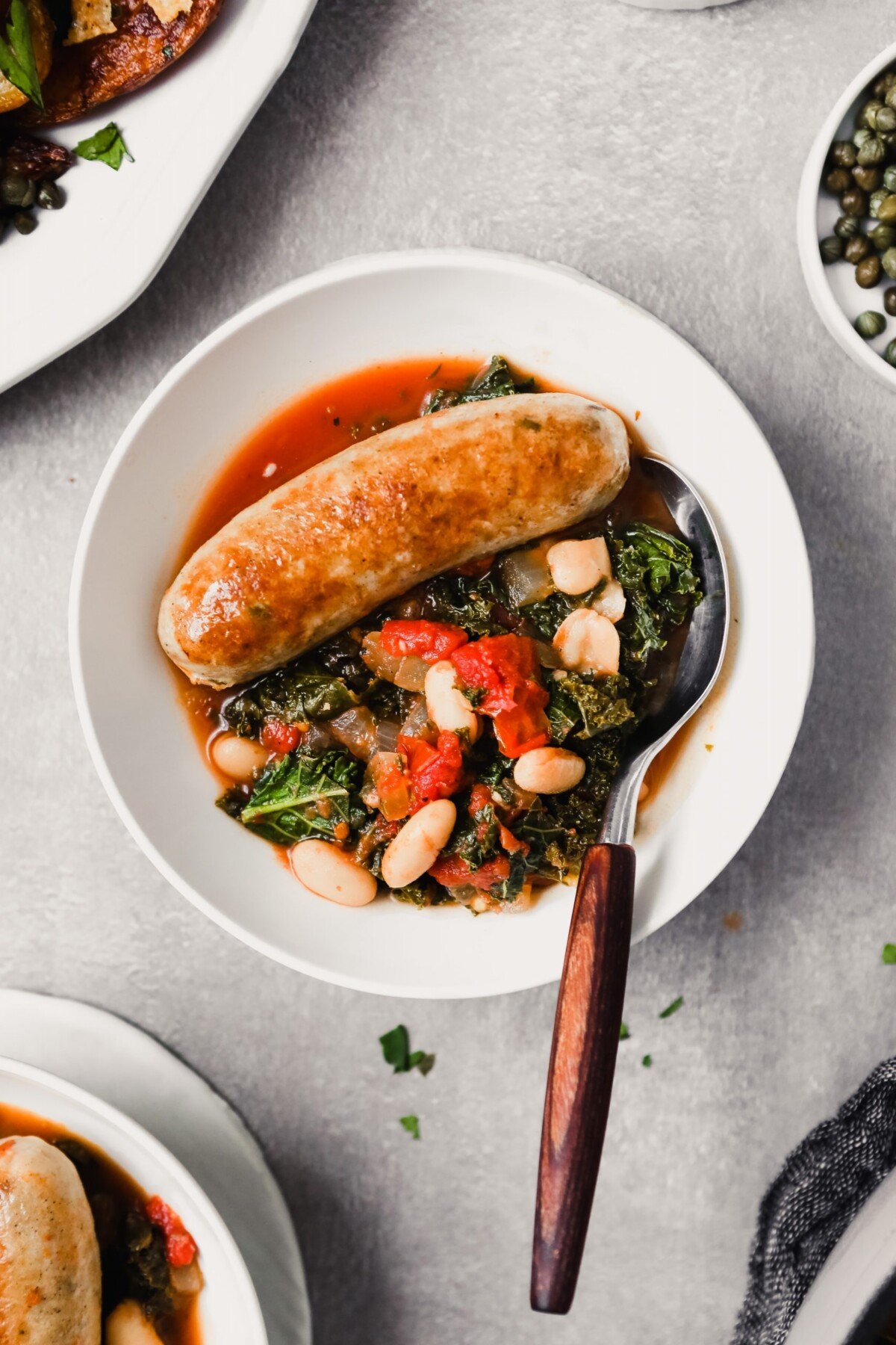 Tuscan Chicken Sausages with Kale & White Beans