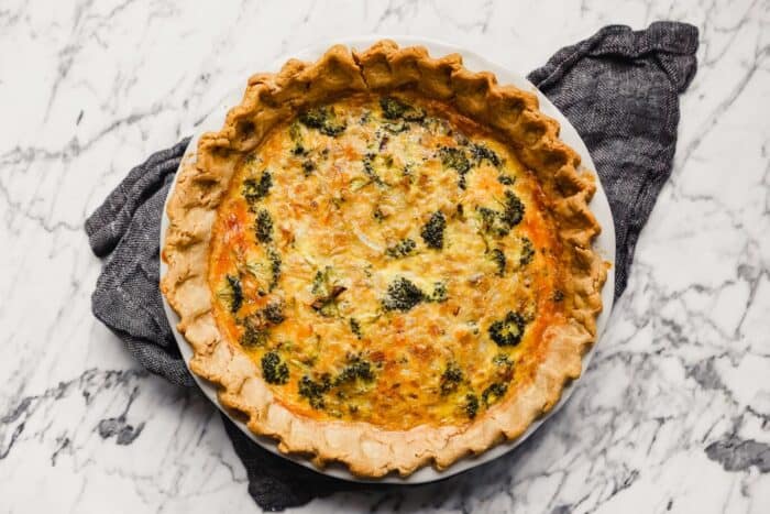 Easy Broccoli Cheddar Cheese Quiche Recipe (with best pie crust)