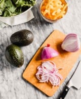 Photograph of ingredients being prepped on a cutting board