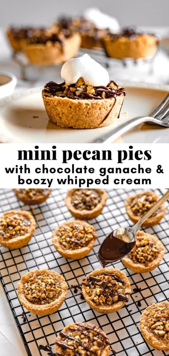 collage of photos of mini pecan pies with pinterest text overlay