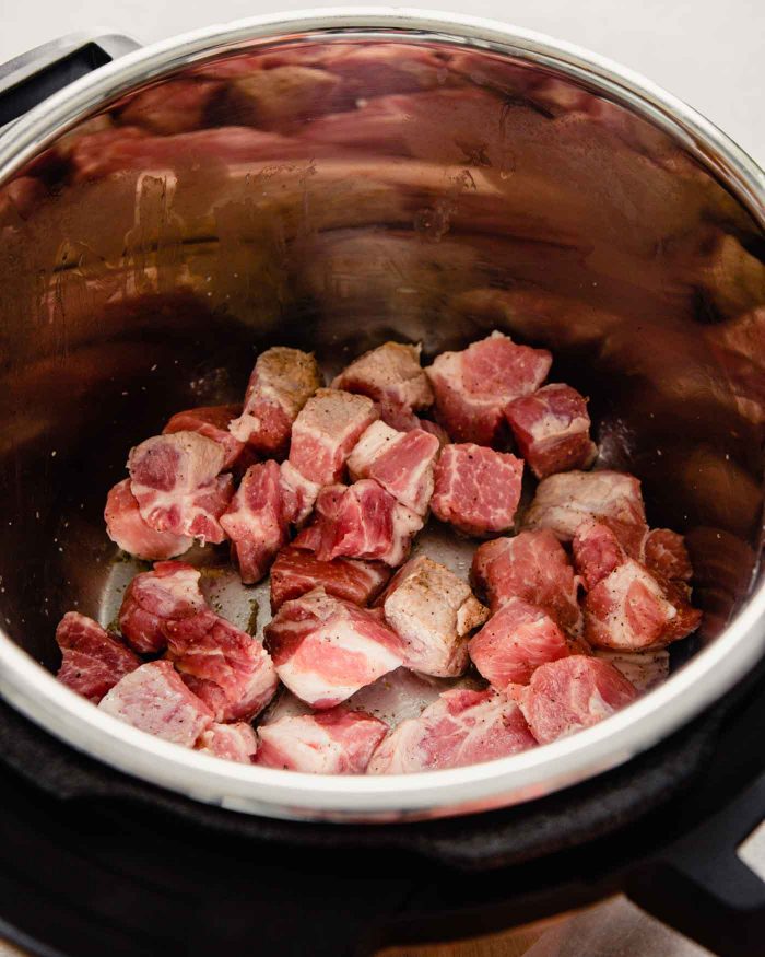 photo of raw pork in an Instant Pot