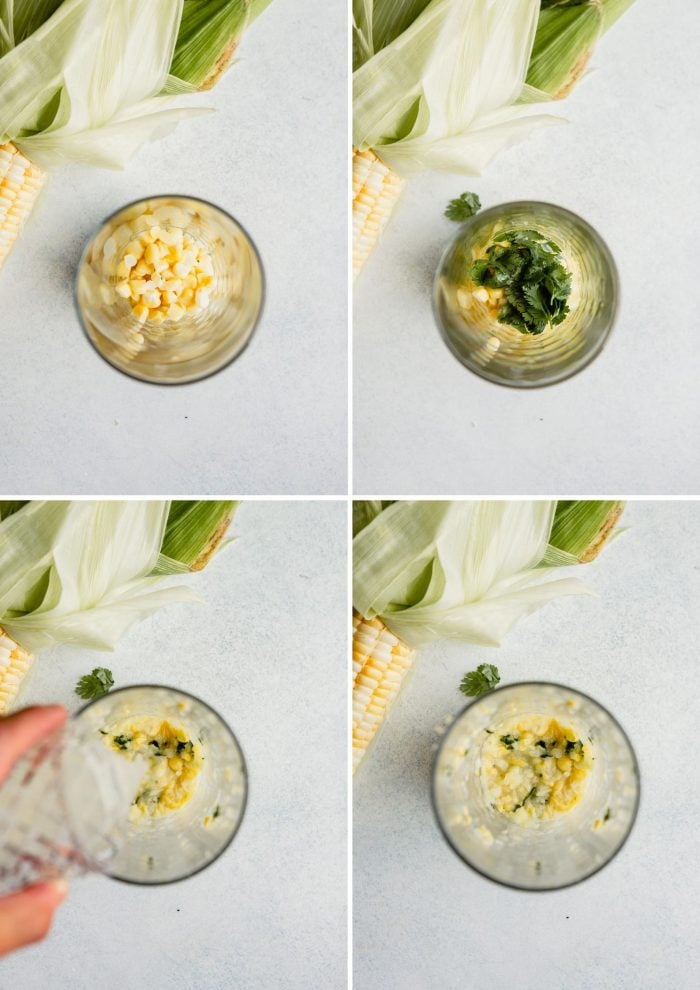 grid of step images showing the process for making a sweet corn margarita 