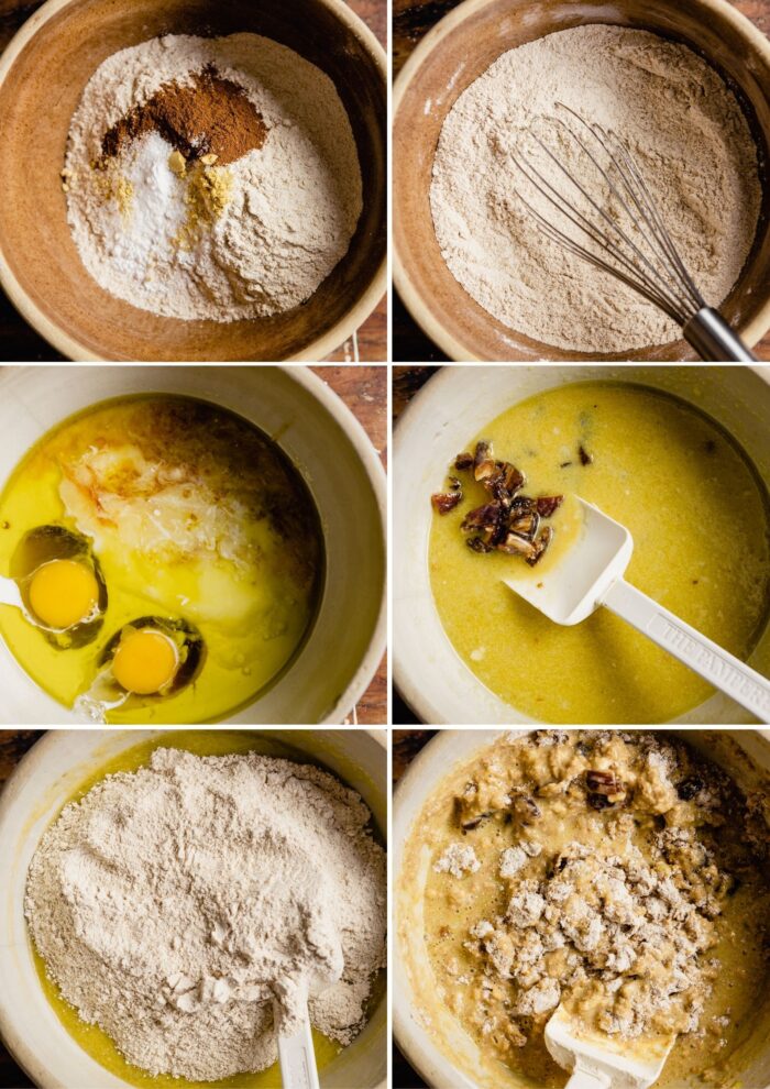 step-by-step grid of images showing how to make a quick bread batter