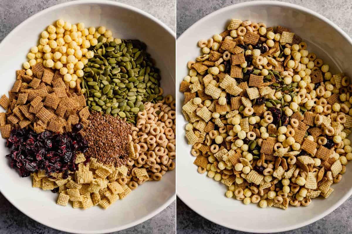 grid of two images showing how to mix cereals