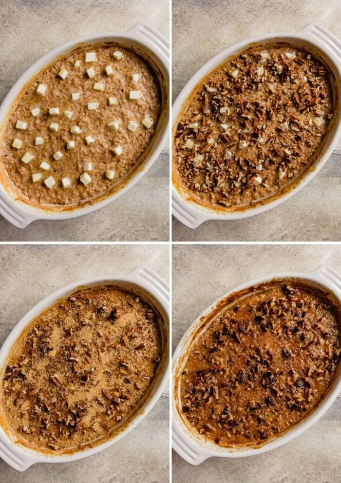 step-by-step grid of images showing how to bake steel cut oatmeal