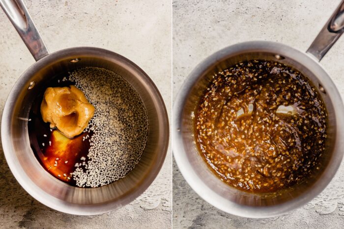 step-by-step grid of images showing how to make a miso glaze
