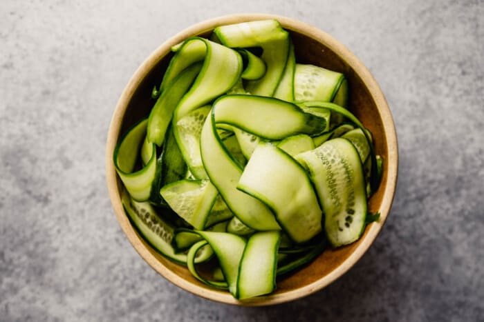 cucumber ribbons in a bowl
