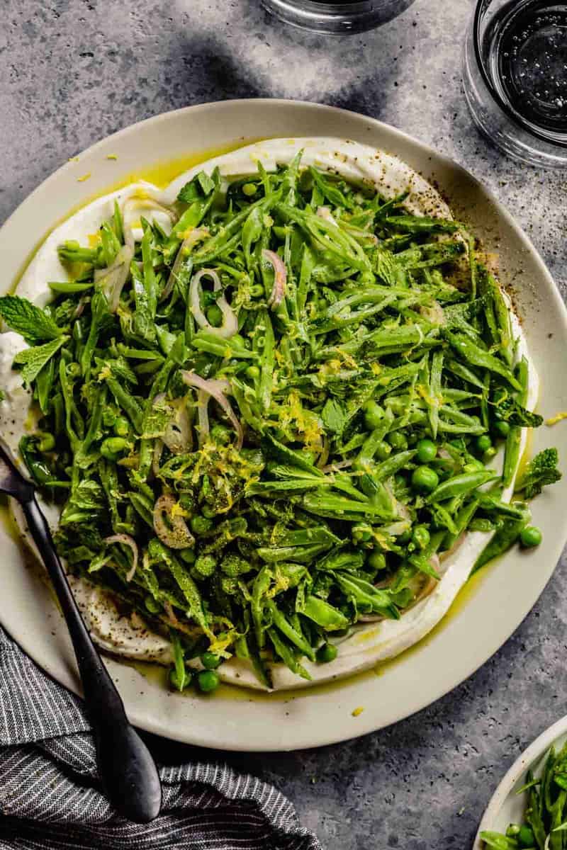 Shaved Snap Pea Salad with Goat Cheese and Dates