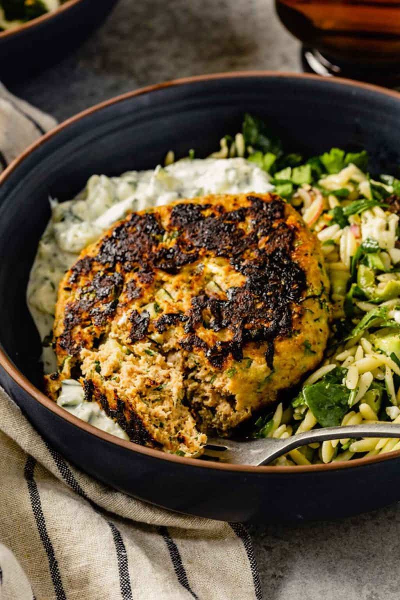 Healthy Mediterranean Turkey Burgers with Zucchini Tzatziki