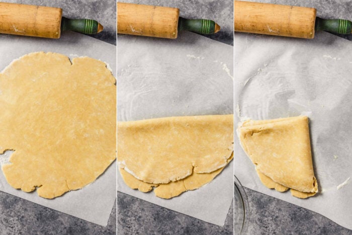 three image showing how to roll pie crust out