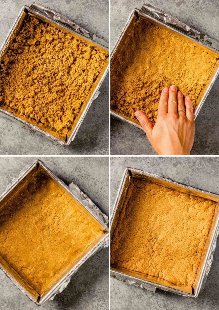 step by step images showing how to make a shortbread crust