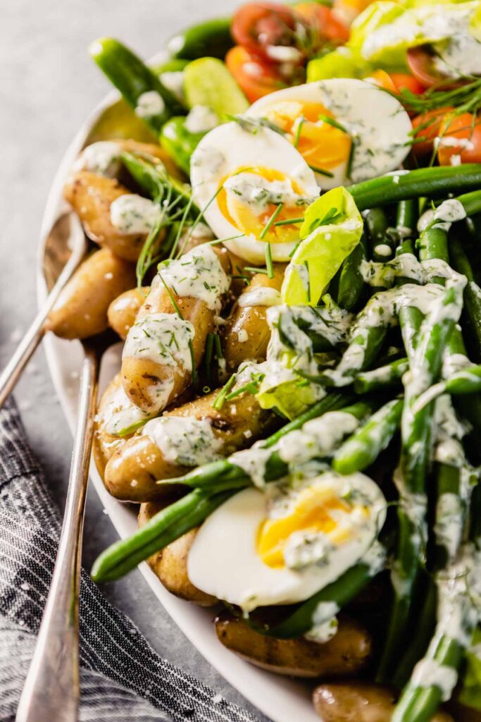 salad featuring green beans and potatoes dressing with ranch dressing