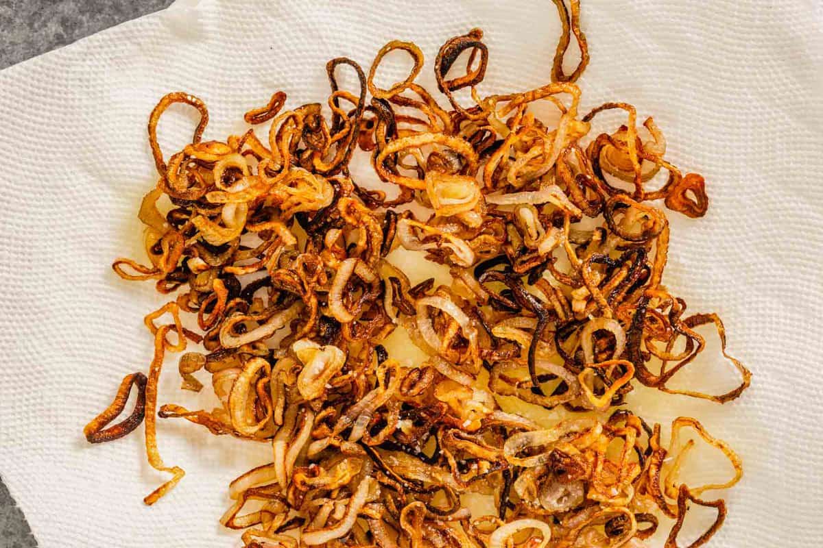 fried shallots on paper towels