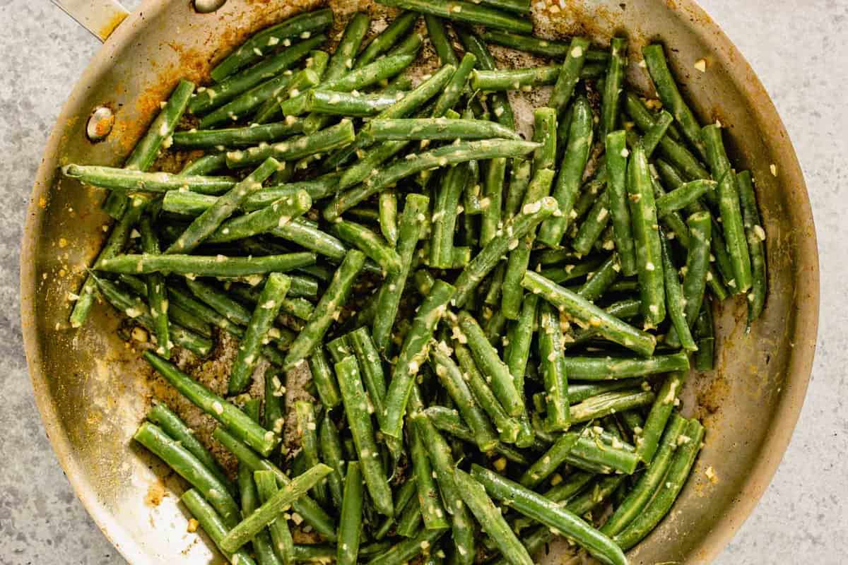 green beans coated with a dijon and garlic dressing