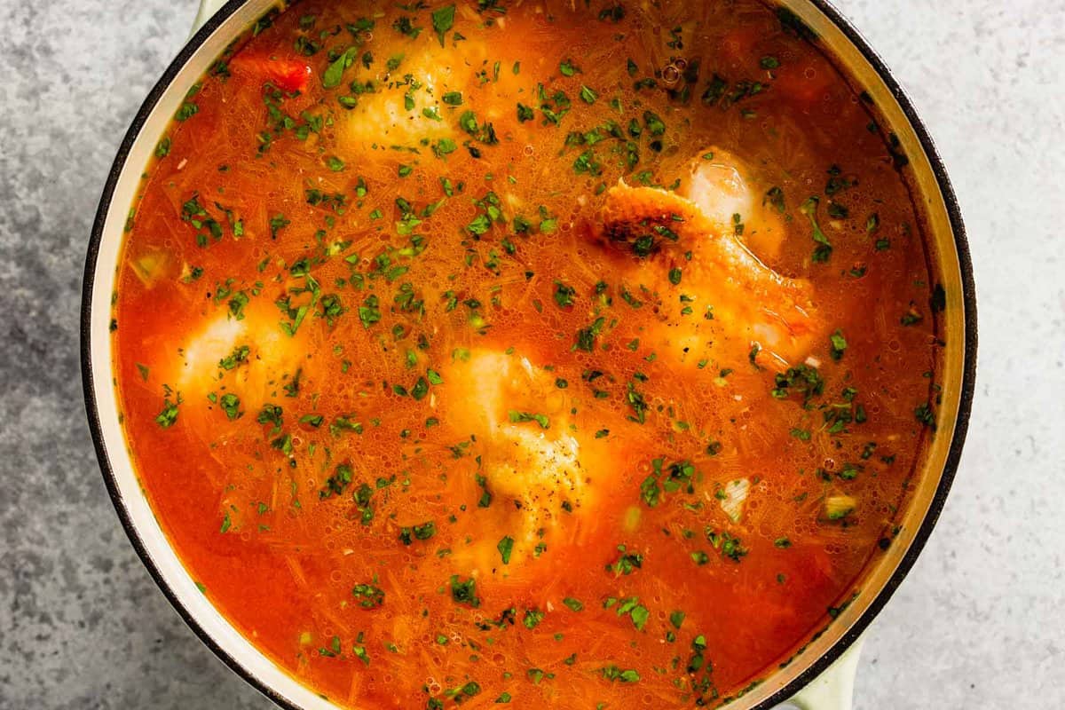 tomato broth in a large pot
