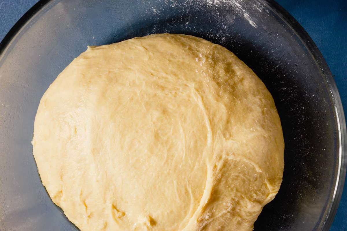 dough in a glass bowl