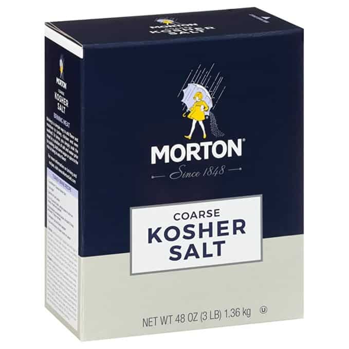 box of kosher salt on a white background