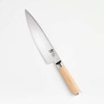 chef knife with light wood handle