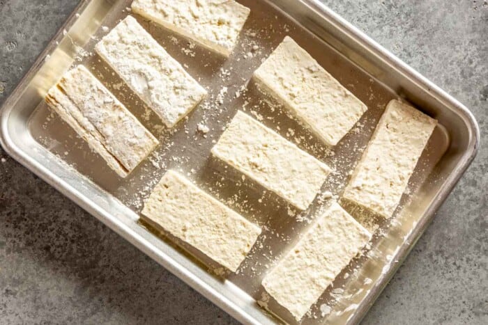 cornstarch-coated tofu slices