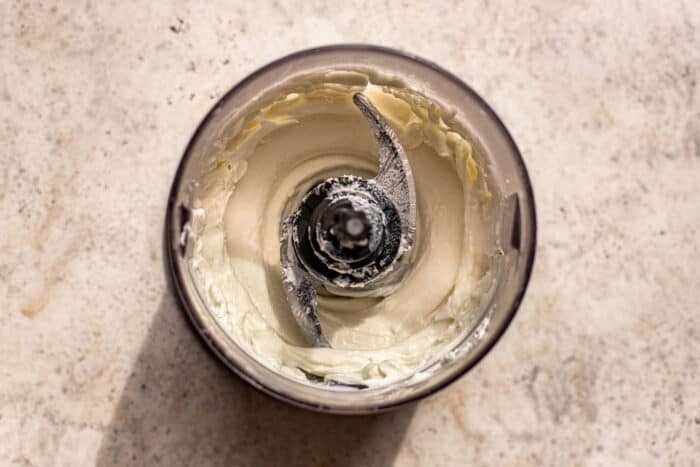 whipped goat cheese in a mini food processor