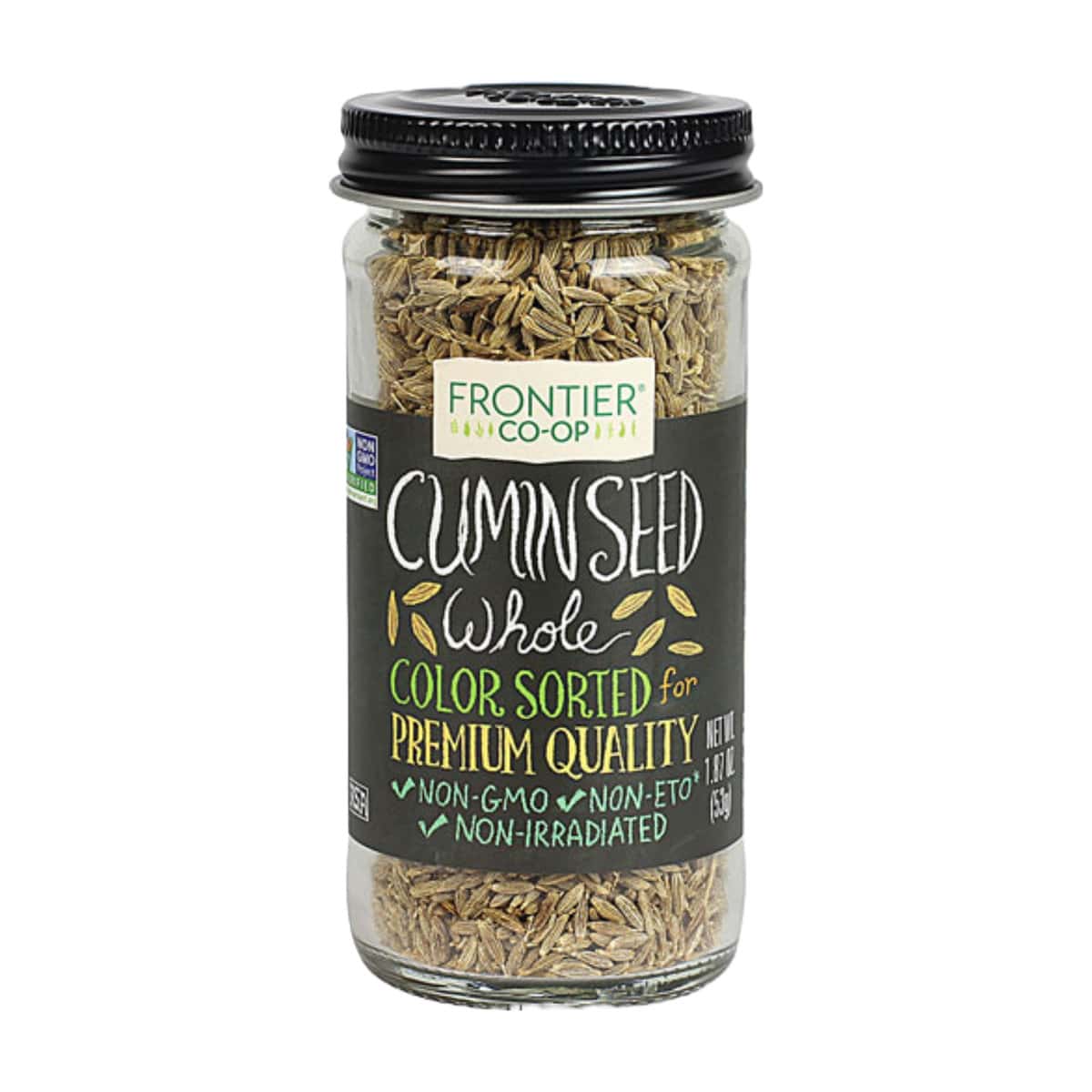 jar of cumin seeds on white background