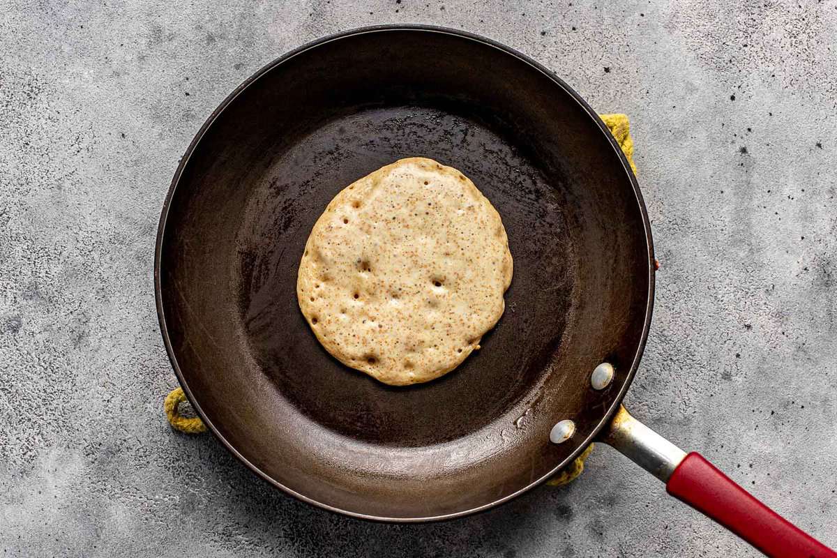pancake batter in nonstick skillet