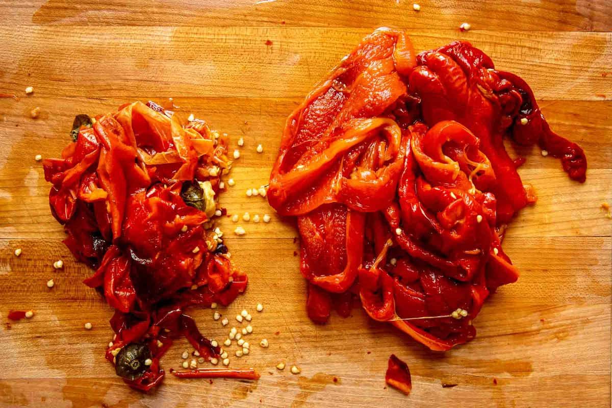 roasted red peppers with skins and seeds removed