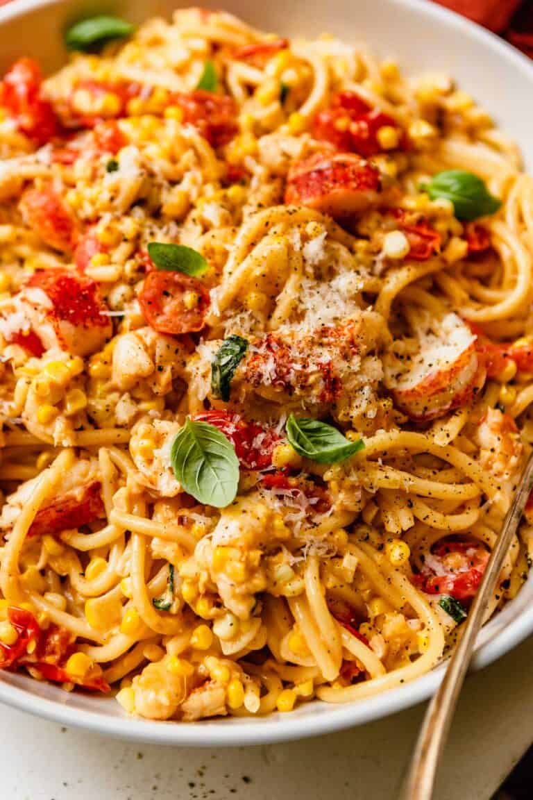 Lobster Pasta with Tomatoes, Basil and Light Cream Sauce