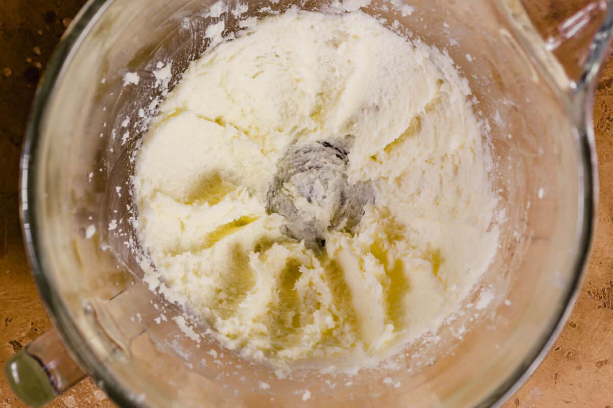 butter and sugar beaten until smooth in a glass mixing bowl.