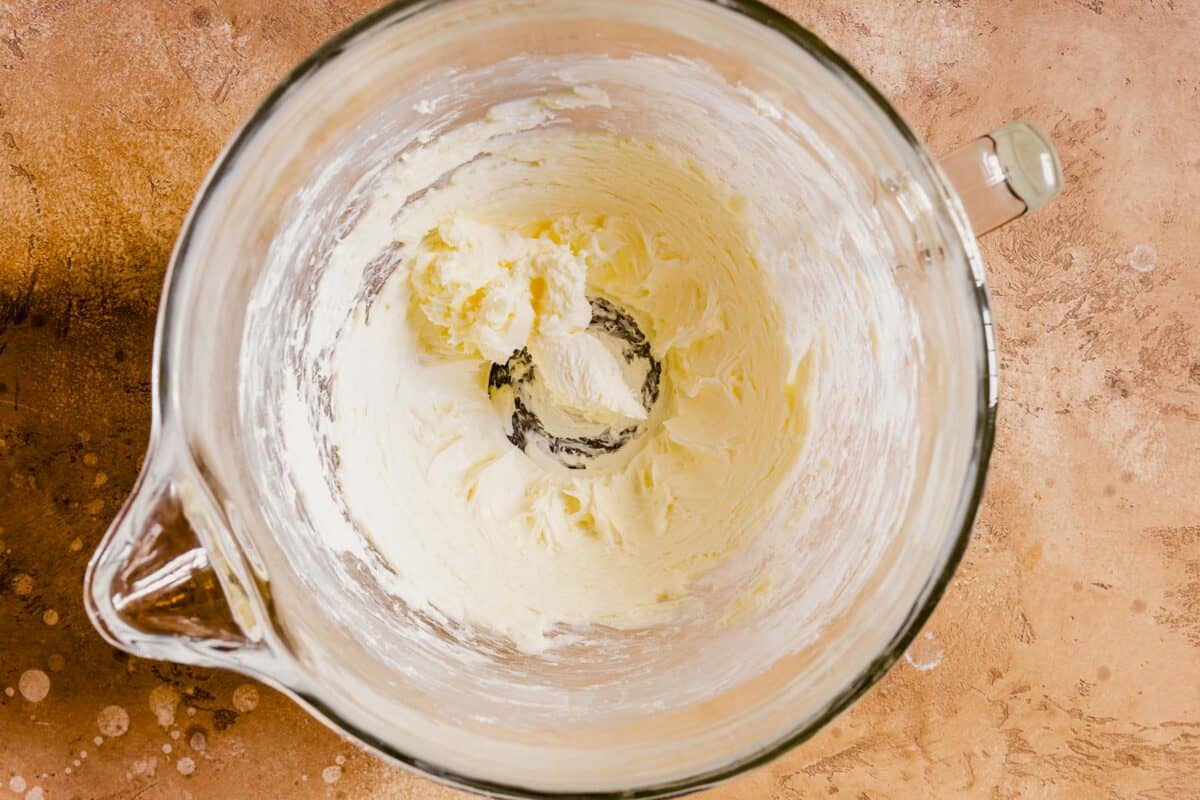 Butter whipped until softened in a glass mixing bowl.