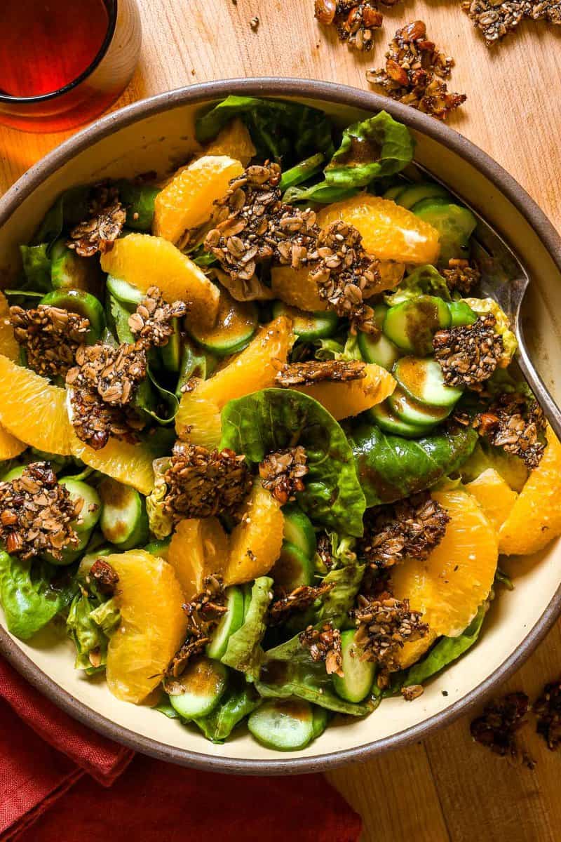 Charred baby gem and orange salad with mustard and poppy seed dressing
