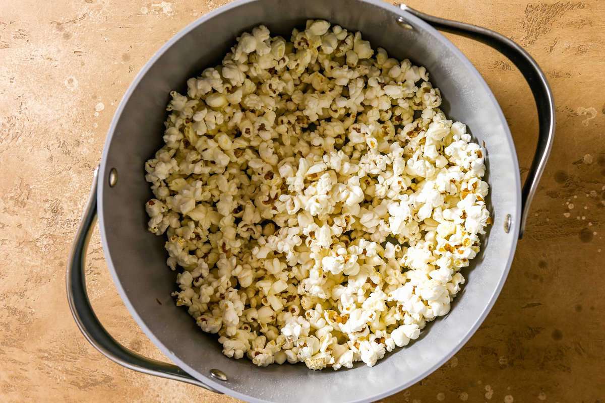 Popcorn in a large pot.