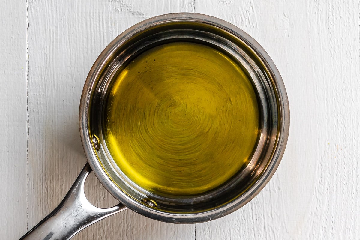 Olive oil in a small saucepan.